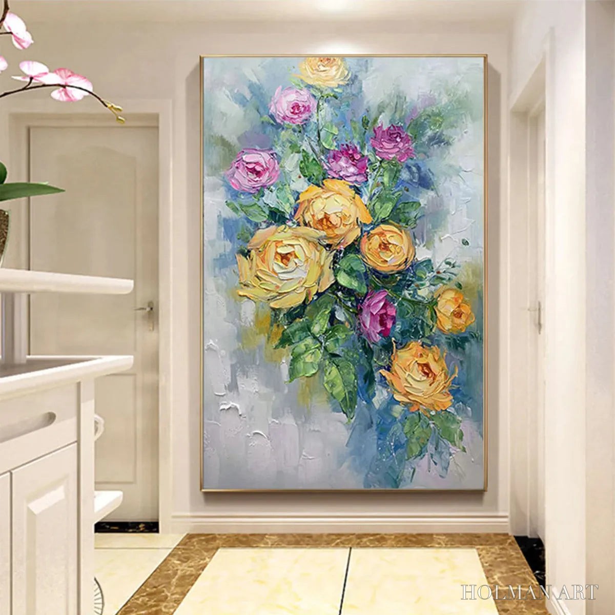 HOLMAN ART Golden Hour Roses – Vertical Textured Floral Oil Painting on Canvas - image 6