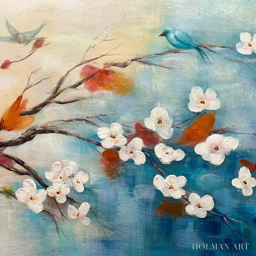 HOLMAN ART Spring Melody – Panoramic Blossom Tree Painting with Colorful Birds - image 3
