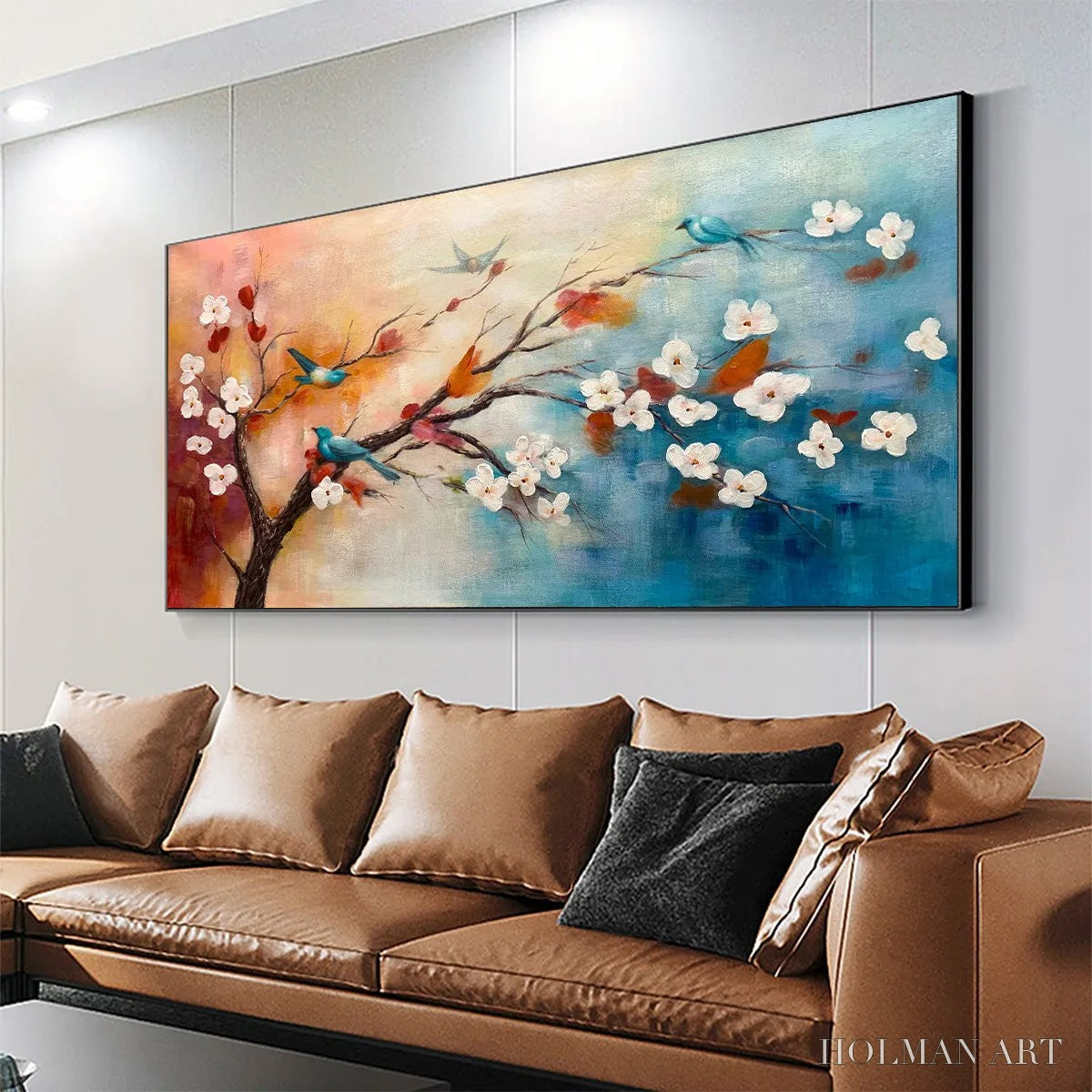 HOLMAN ART Spring Melody – Panoramic Blossom Tree Painting with Colorful Birds - image 4