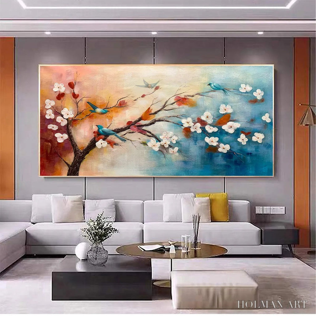 HOLMAN ART Spring Melody – Panoramic Blossom Tree Painting with Colorful Birds - image 6