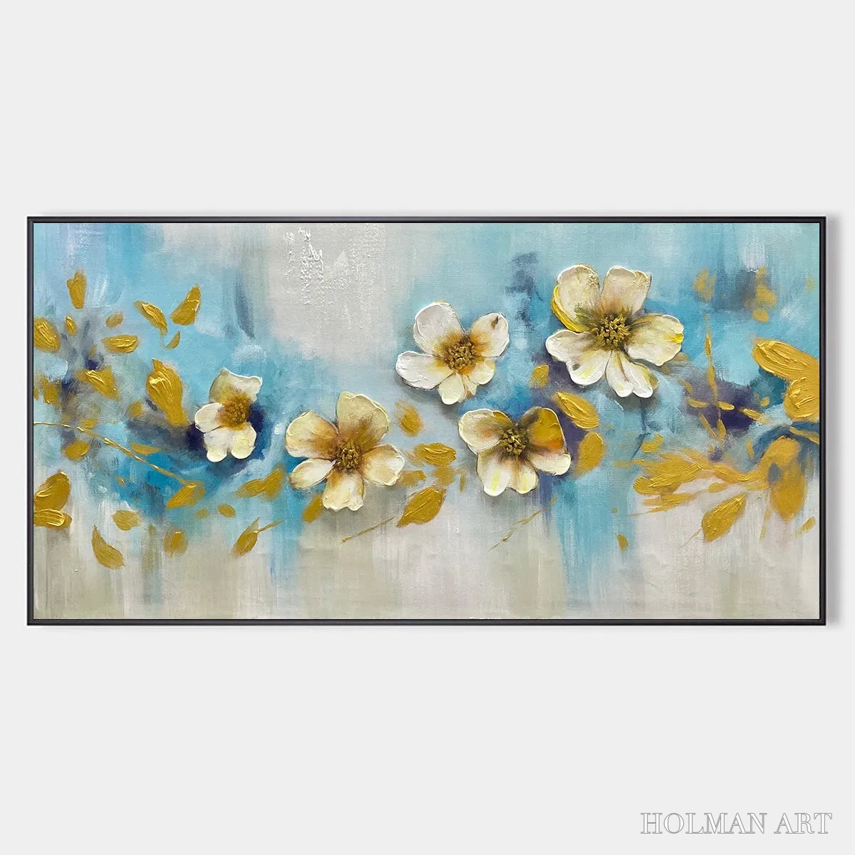 HOLMAN ART Golden Blossom Drift – Floral Painting with Gold Accents - image 1