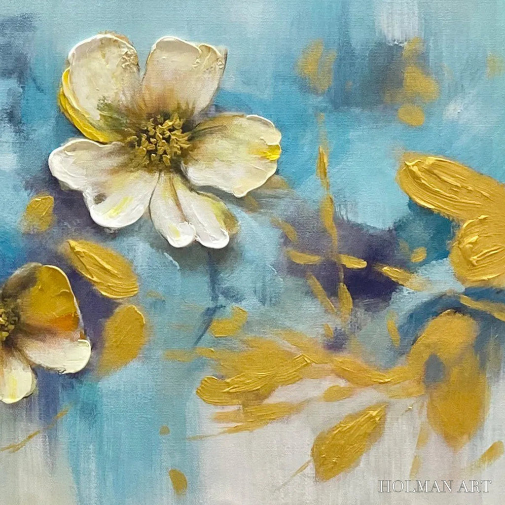 HOLMAN ART Golden Blossom Drift – Floral Painting with Gold Accents - image 4