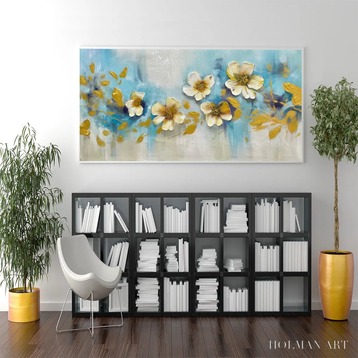 HOLMAN ART Golden Blossom Drift – Floral Painting with Gold Accents - image 6