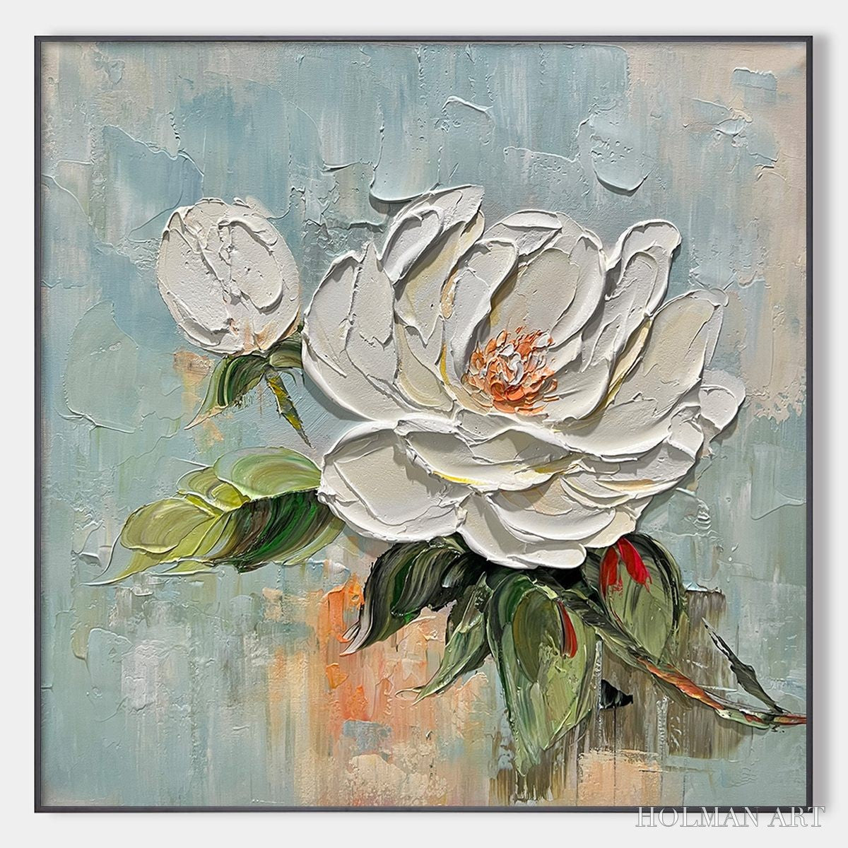 HOLMAN ART Blossom'S Grace – Textured Impasto Magnolia Painting on Square Canvas - image 1