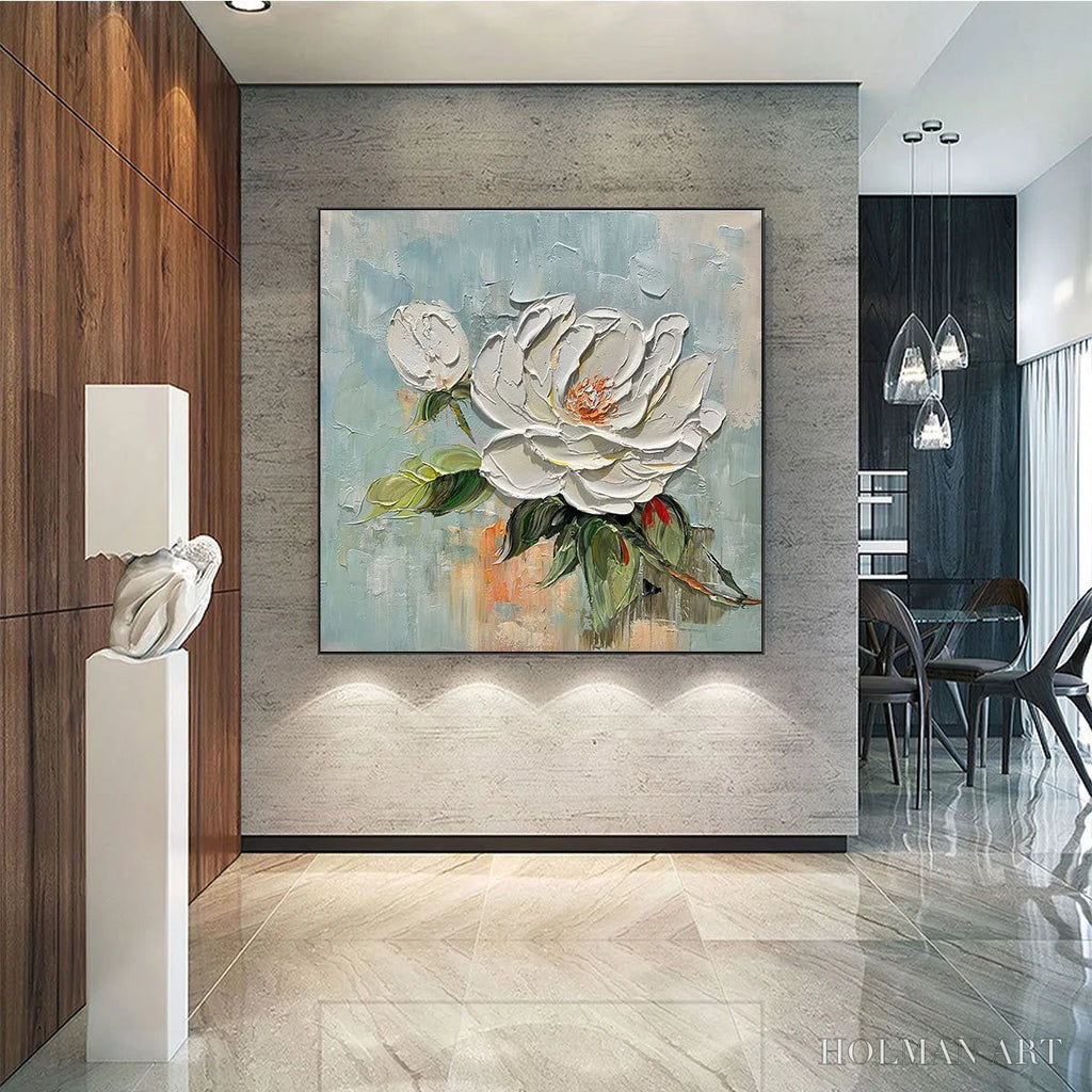 HOLMAN ART Blossom'S Grace – Textured Impasto Magnolia Painting on Square Canvas - image 2