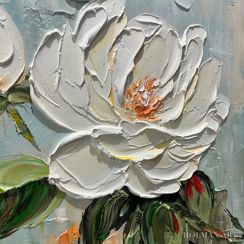 HOLMAN ART Blossom'S Grace – Textured Impasto Magnolia Painting on Square Canvas - image 3