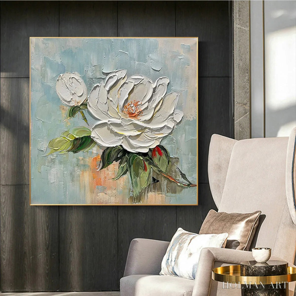 HOLMAN ART Blossom'S Grace – Textured Impasto Magnolia Painting on Square Canvas - image 5