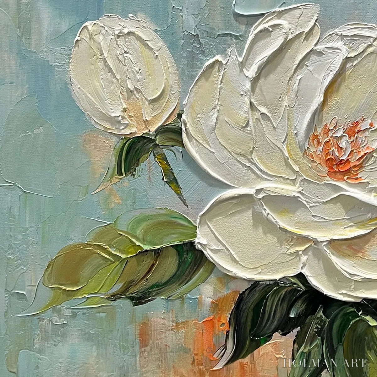 HOLMAN ART Blossom'S Grace – Textured Impasto Magnolia Painting on Square Canvas - image 6