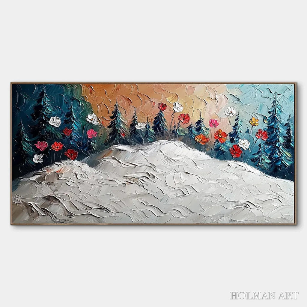 HOLMAN ART Frozen Bloom – Textured Impasto Landscape with Floral Accents - image 1
