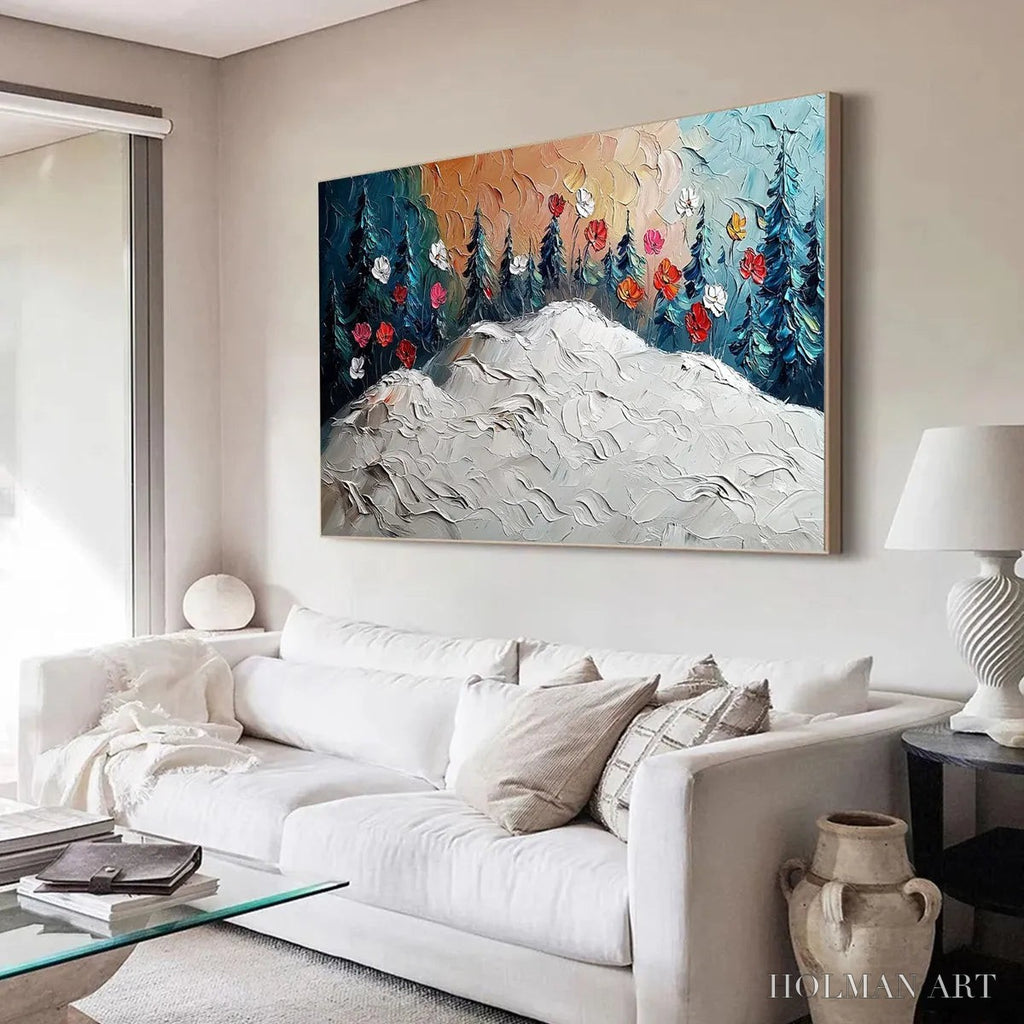 HOLMAN ART Frozen Bloom – Textured Impasto Landscape with Floral Accents - image 2