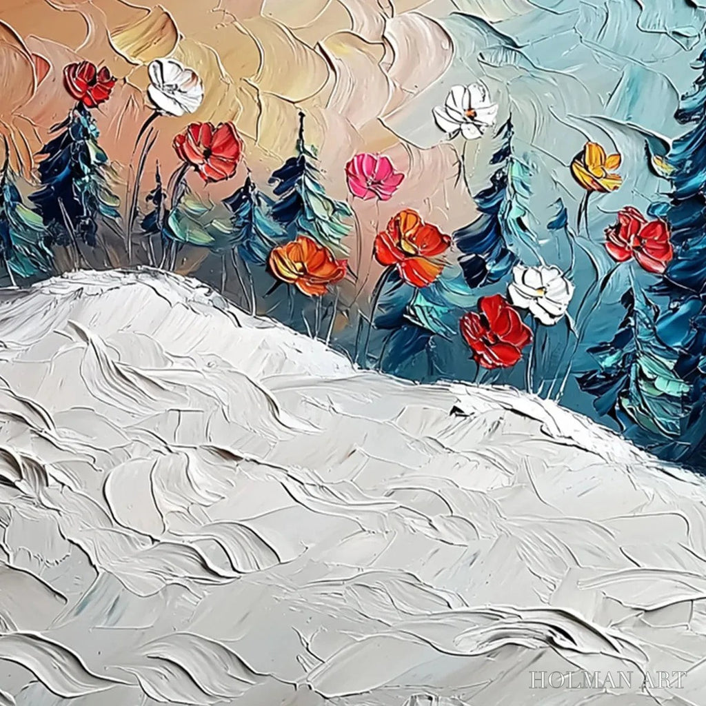 HOLMAN ART Frozen Bloom – Textured Impasto Landscape with Floral Accents - image 3