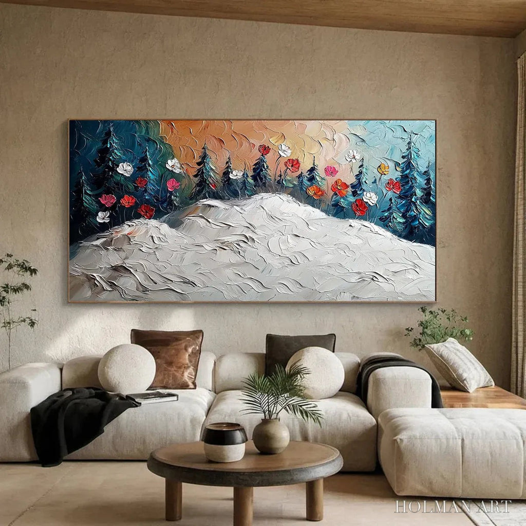 HOLMAN ART Frozen Bloom – Textured Impasto Landscape with Floral Accents - image 4