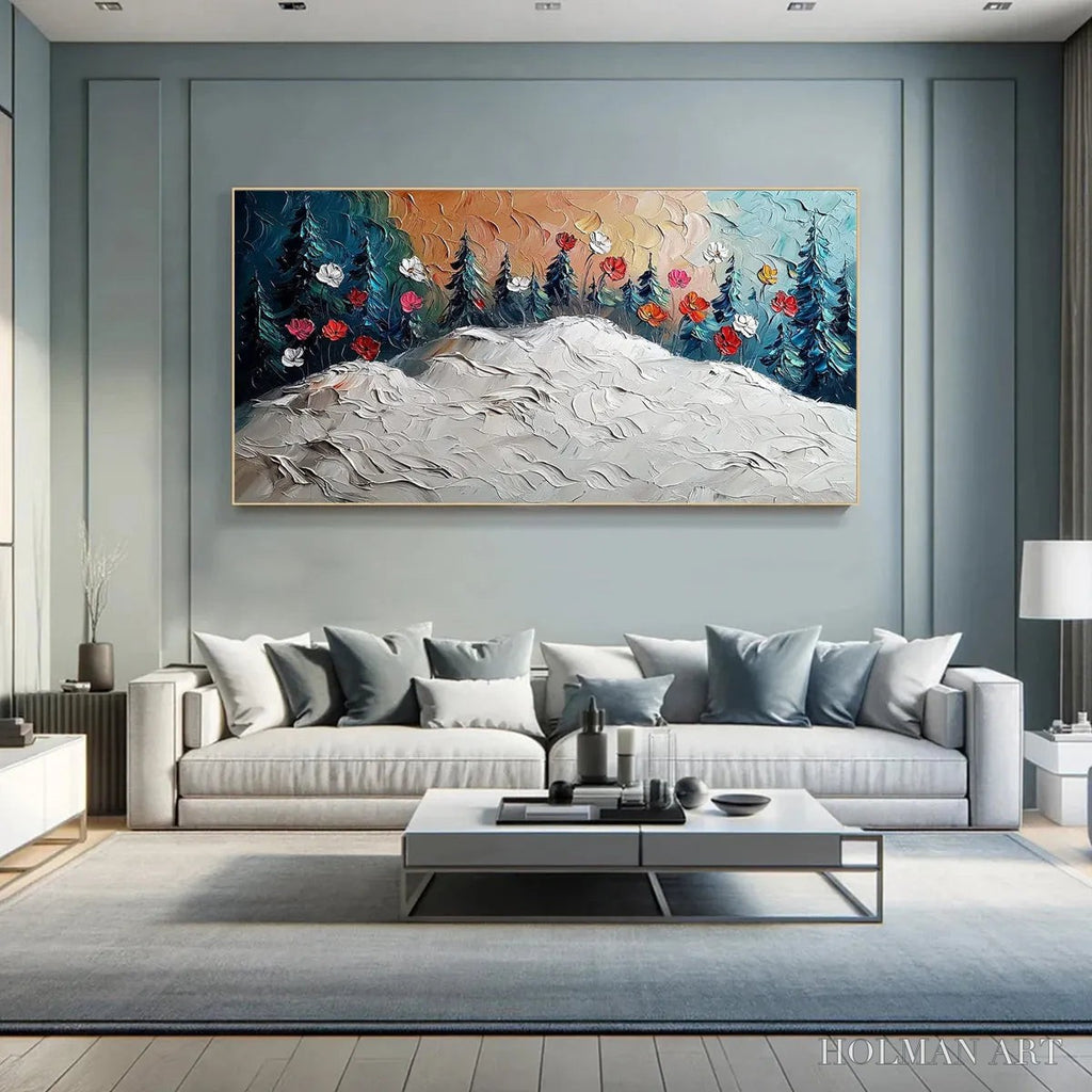 HOLMAN ART Frozen Bloom – Textured Impasto Landscape with Floral Accents - image 5