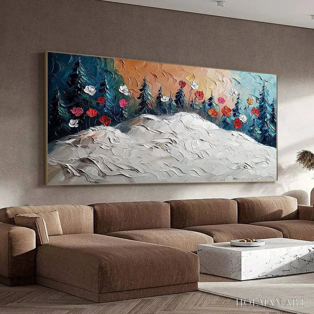 HOLMAN ART Frozen Bloom – Textured Impasto Landscape with Floral Accents - image 6
