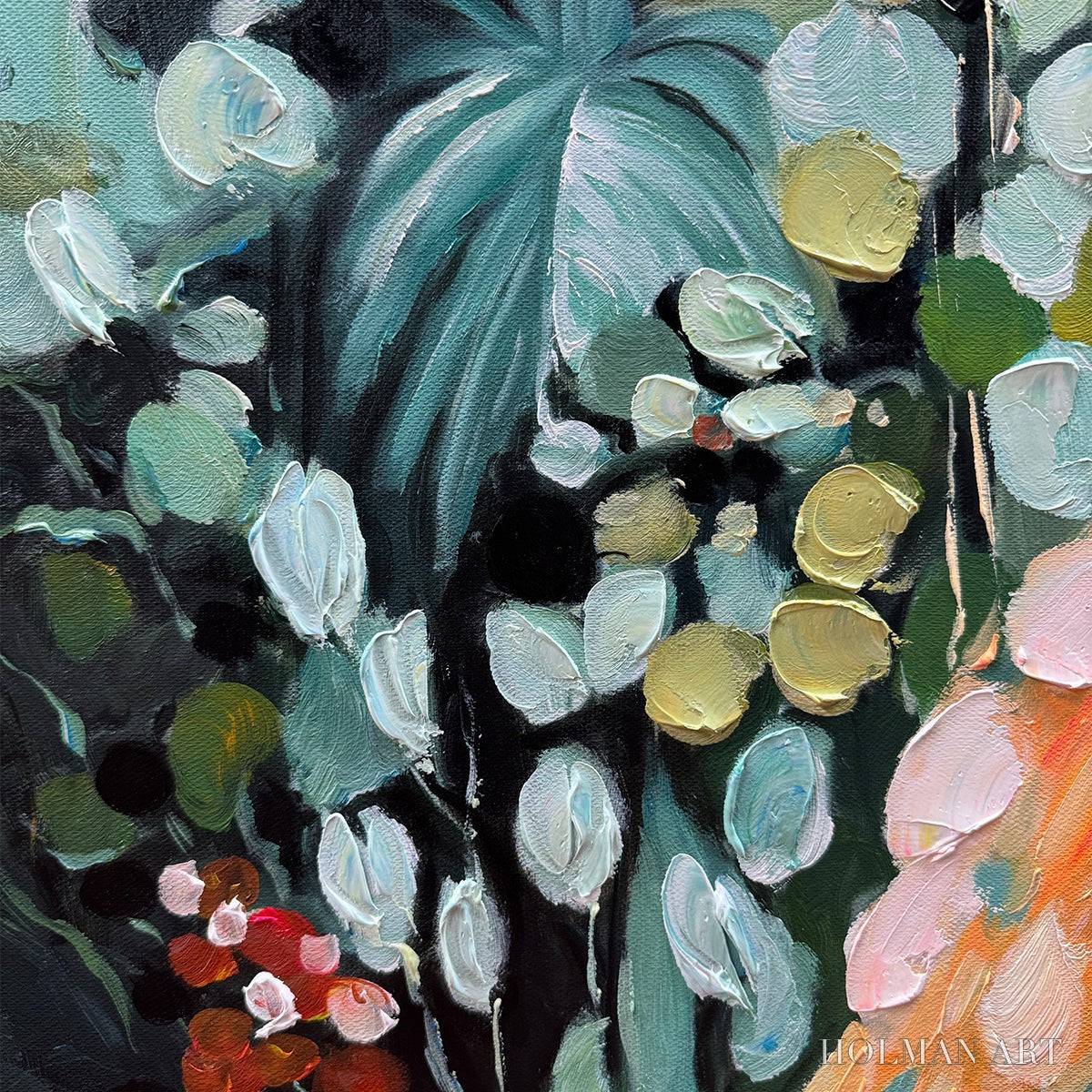 HOLMAN ART Secret Garden – Vertical Abstract Floral Painting, Textured Green and Pink Garden, Living Room, Bedroom,… - image 3