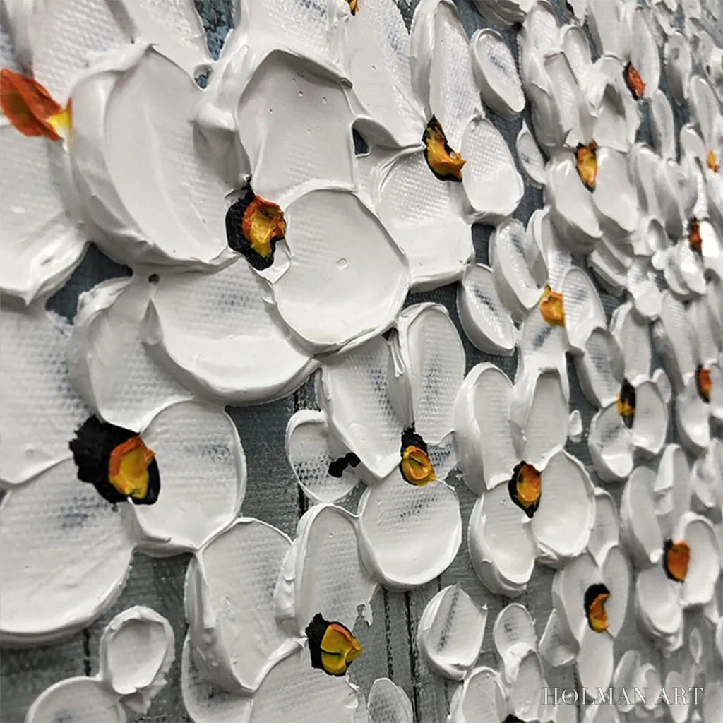 HOLMAN ART Winter Blossom – Panoramic Impasto Floral Oil Painting in White and Grey - image 3