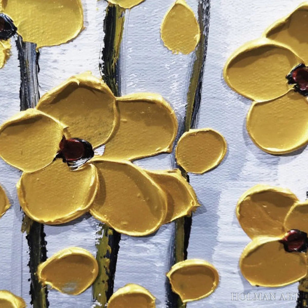 HOLMAN ART Golden Rain – Minimalist Floral Oil Painting in Gold and Grey - image 3