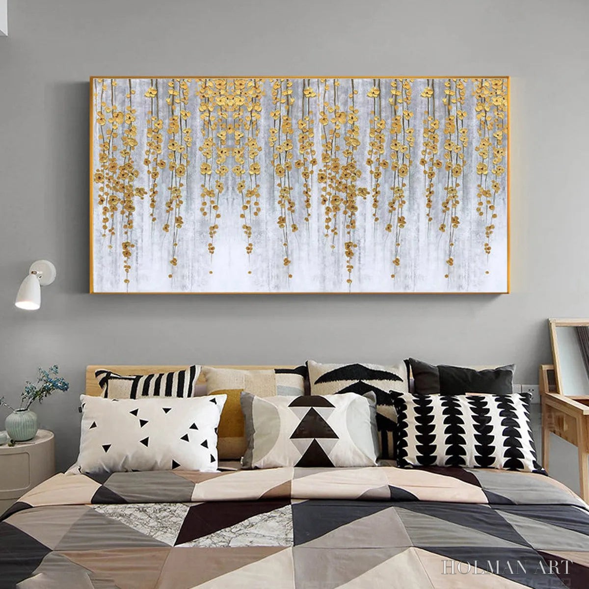 HOLMAN ART Golden Rain – Minimalist Floral Oil Painting in Gold and Grey - image 6