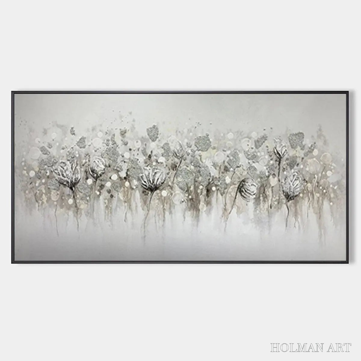 HOLMAN ART Silver Mist – Minimalist Floral Oil Painting in Silver and Grey - image 1
