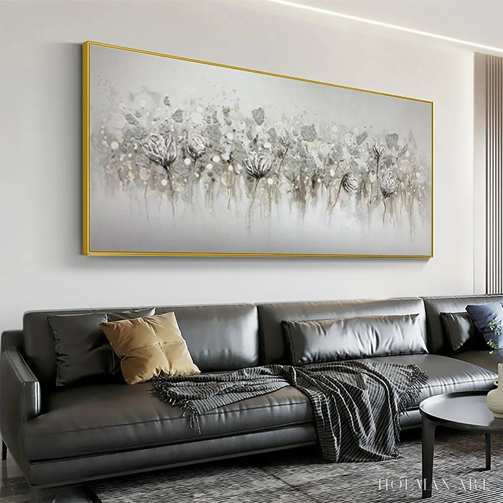 HOLMAN ART Silver Mist – Minimalist Floral Oil Painting in Silver and Grey - image 2
