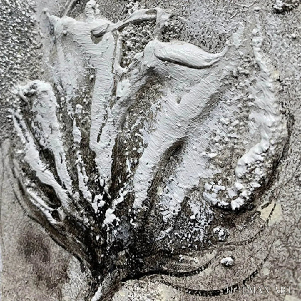 HOLMAN ART Silver Mist – Minimalist Floral Oil Painting in Silver and Grey - image 3