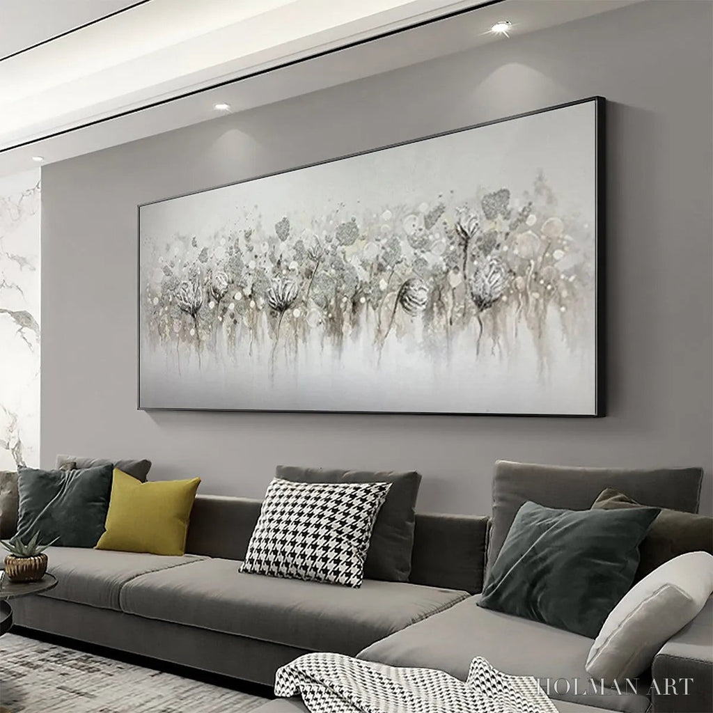 HOLMAN ART Silver Mist – Minimalist Floral Oil Painting in Silver and Grey - image 4