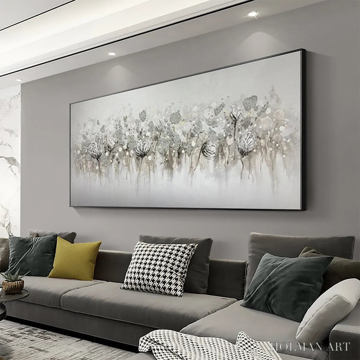 HOLMAN ART Silver Mist – Minimalist Floral Oil Painting in Silver and Grey - image 4