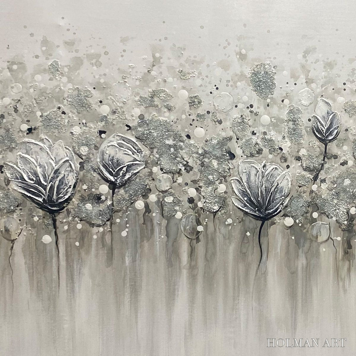 HOLMAN ART Silver Mist – Minimalist Floral Oil Painting in Silver and Grey - image 5