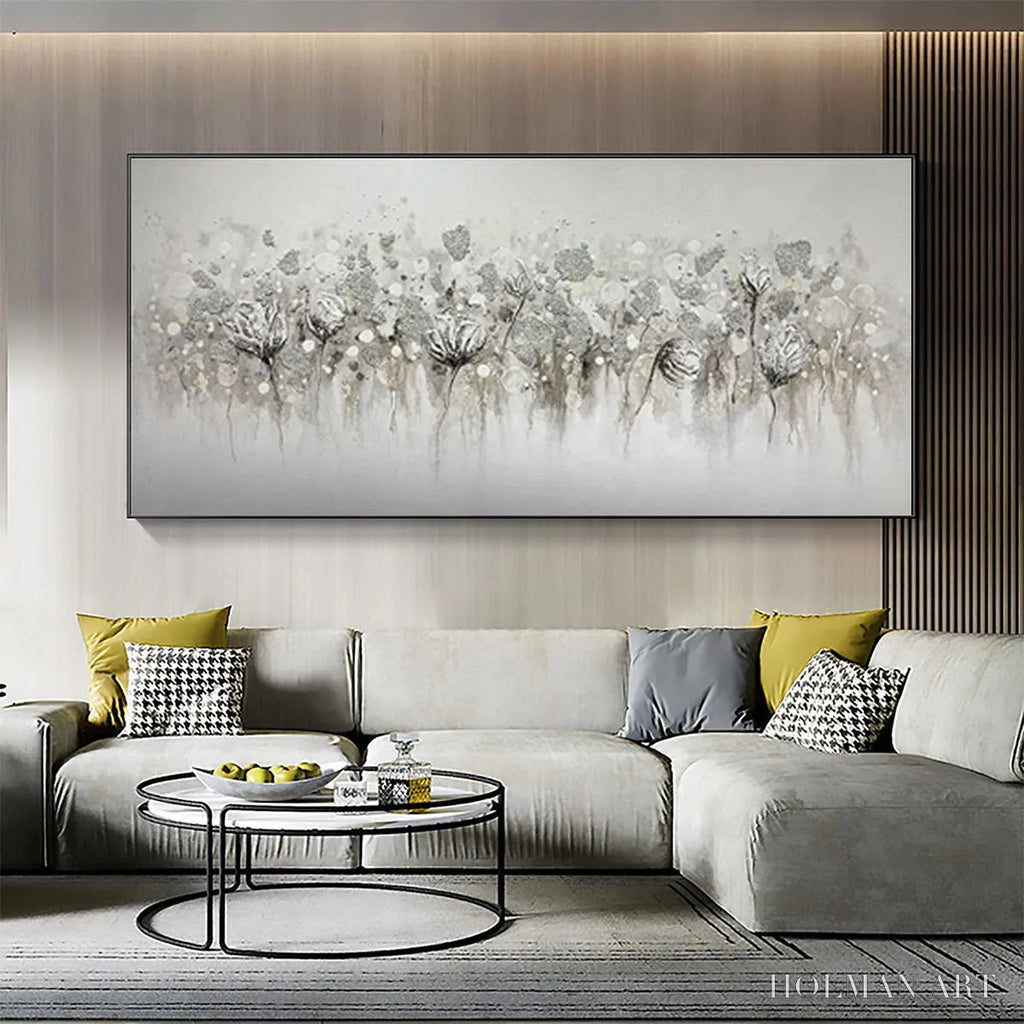 HOLMAN ART Silver Mist – Minimalist Floral Oil Painting in Silver and Grey - image 6