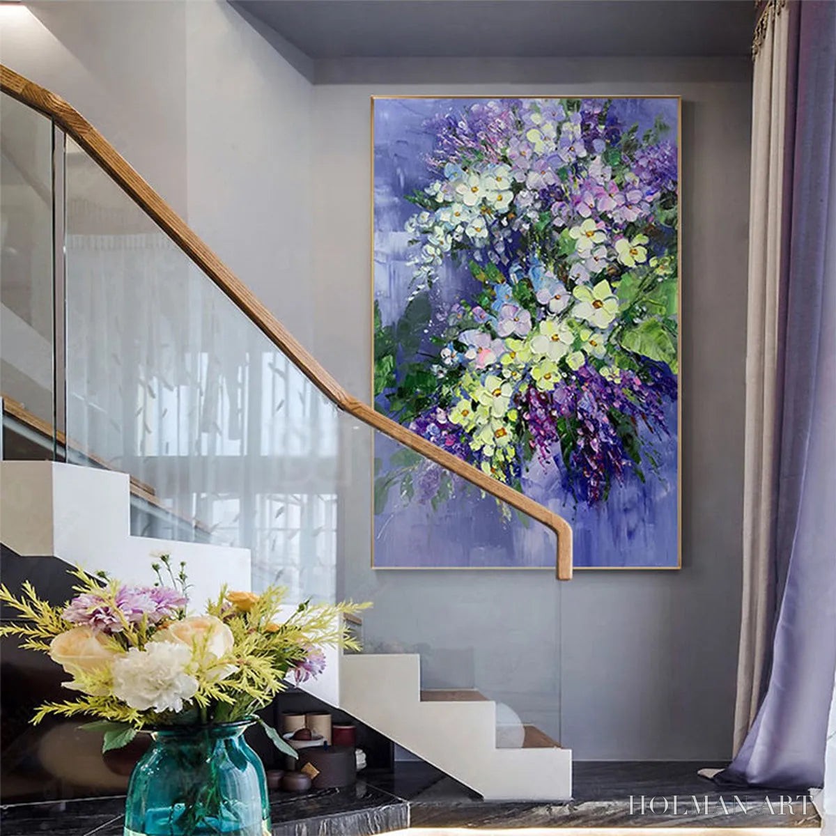 HOLMAN ART Serenity in Purple – Vertical Impasto Floral Oil Painting - image 5
