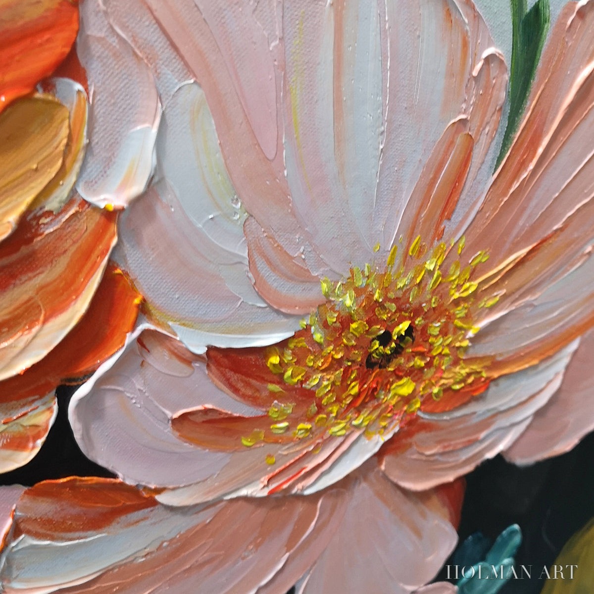 HOLMAN ART Spring Bouquet – Vertical Textured Floral Painting, Impasto Pink and Orange Flowers, Living Room, Bedroom,… - image 3
