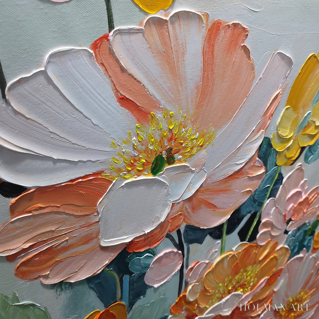 HOLMAN ART Spring Bouquet – Vertical Textured Floral Painting, Impasto Pink and Orange Flowers, Living Room, Bedroom,… - image 5