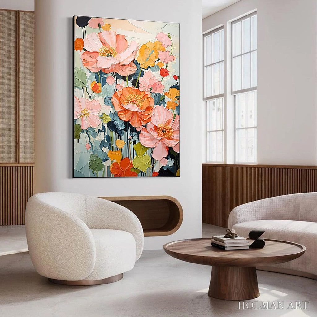 HOLMAN ART Spring Bouquet – Vertical Textured Floral Painting, Impasto Pink and Orange Flowers, Living Room, Bedroom,… - image 6