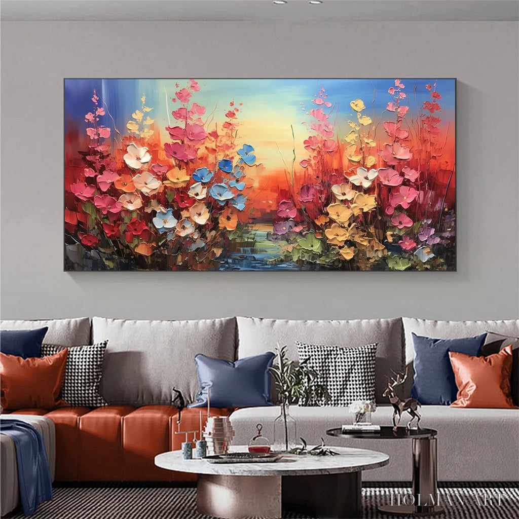 HOLMAN ART Blooming Meadow – Panoramic Floral Landscape Painting, Impasto Flowers, Colorful, Living Room, Bedroom,… - image 2