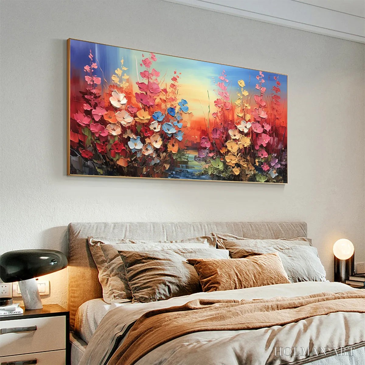 HOLMAN ART Blooming Meadow – Panoramic Floral Landscape Painting, Impasto Flowers, Colorful, Living Room, Bedroom,… - image 4