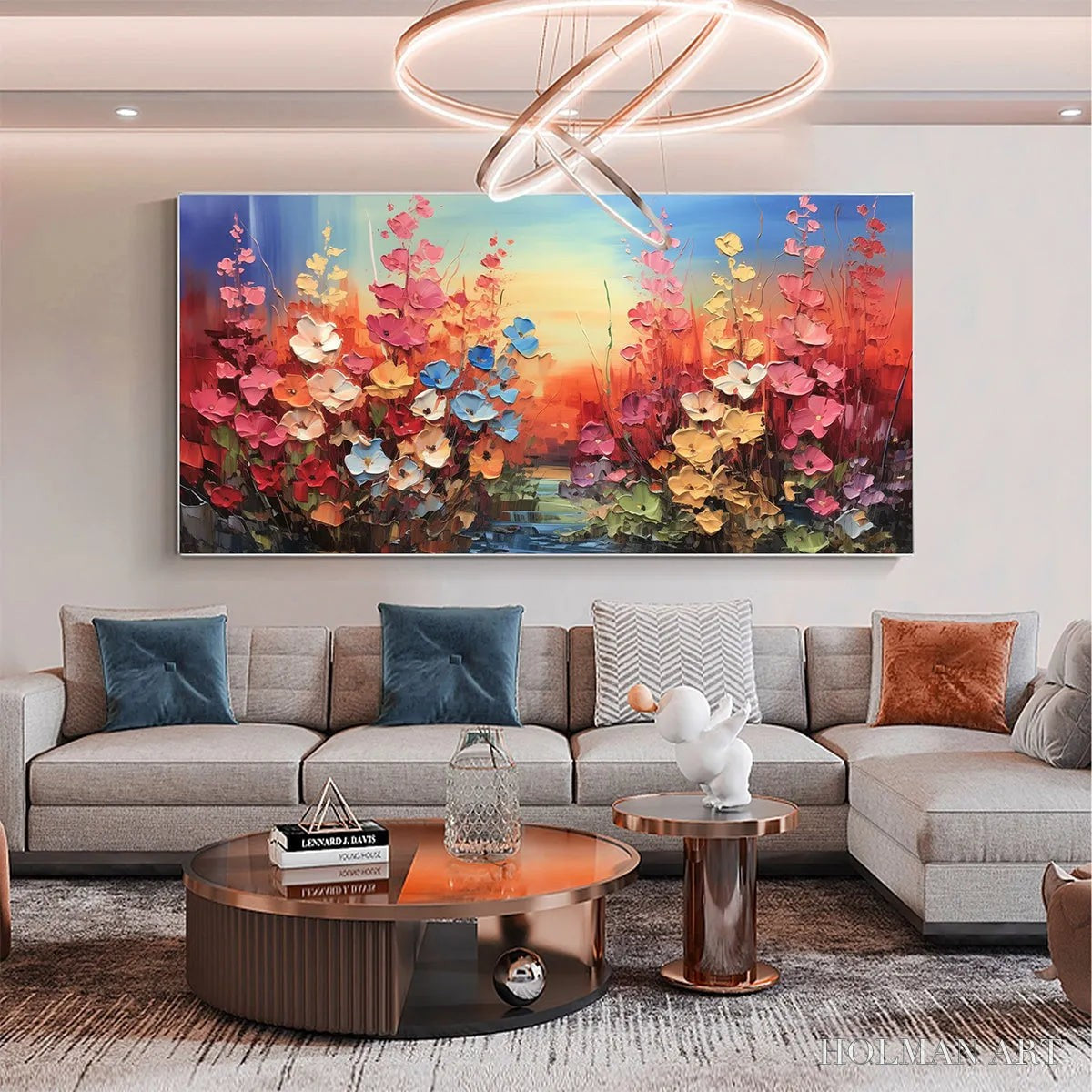 HOLMAN ART Blooming Meadow – Panoramic Floral Landscape Painting, Impasto Flowers, Colorful, Living Room, Bedroom,… - image 5