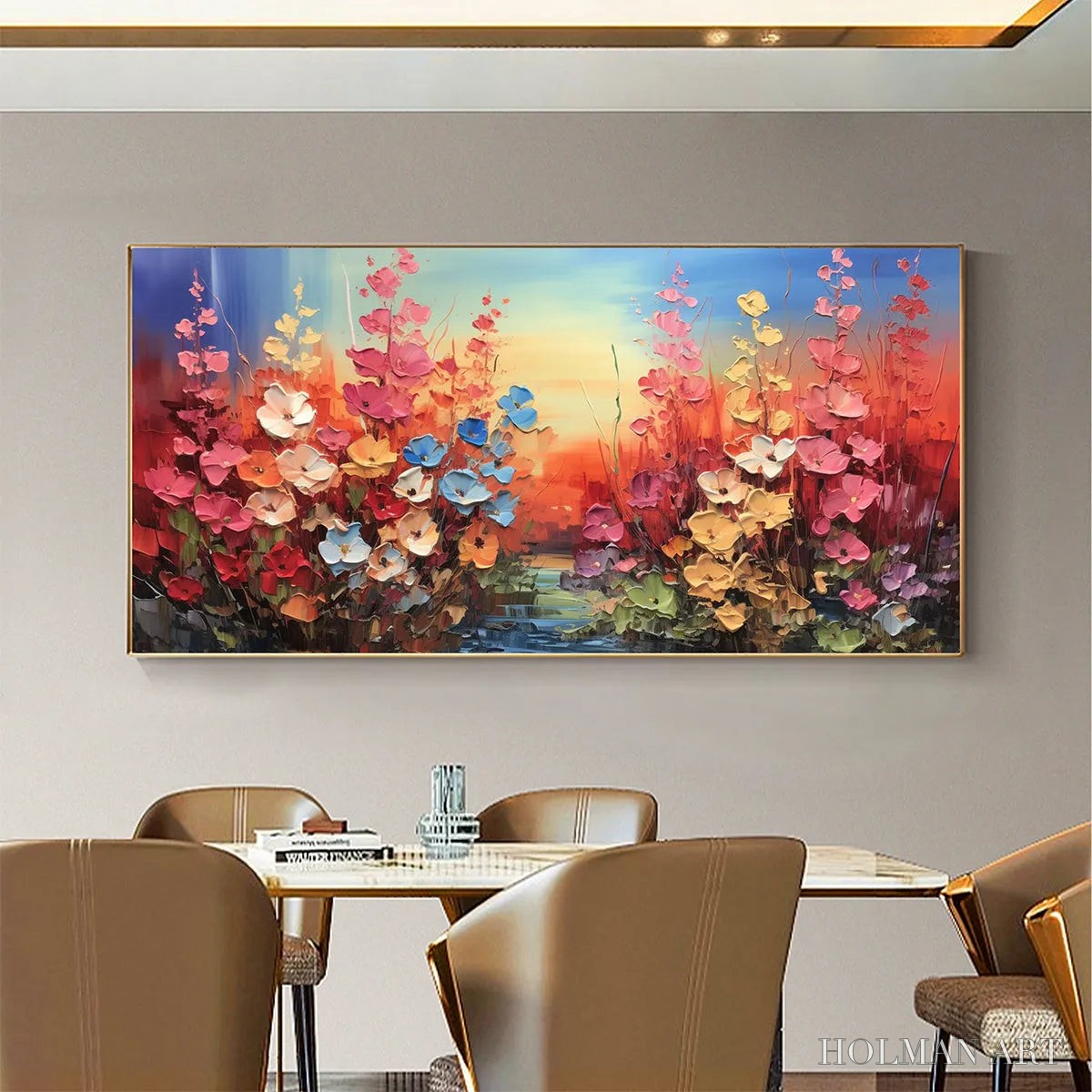 HOLMAN ART Blooming Meadow – Panoramic Floral Landscape Painting, Impasto Flowers, Colorful, Living Room, Bedroom,… - image 6