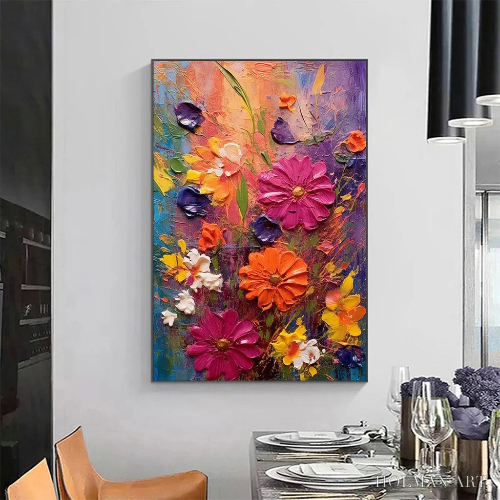 HOLMAN ART Colorful Bouquet – Vertical Impasto Floral Painting, Vibrant Colorful Flowers, Textured - image 2