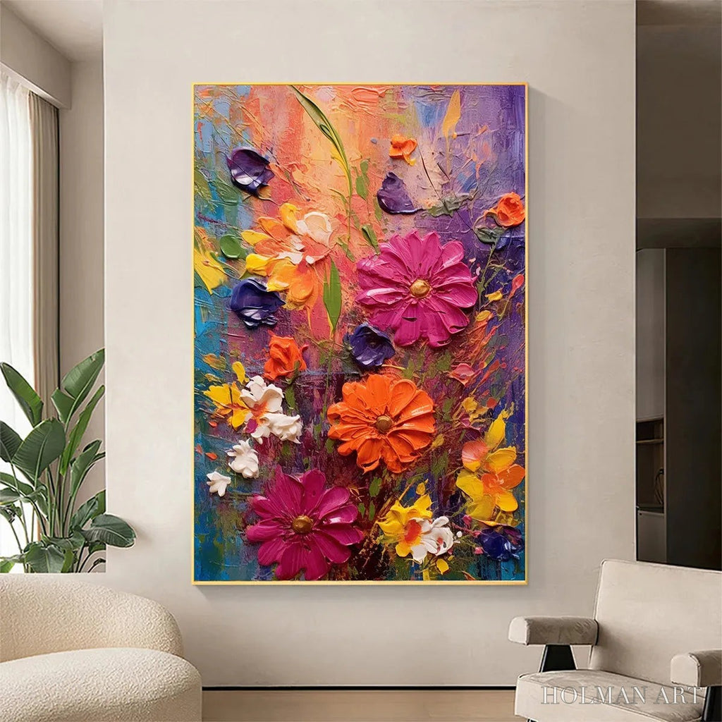 HOLMAN ART Colorful Bouquet – Vertical Impasto Floral Painting, Vibrant Colorful Flowers, Textured - image 4