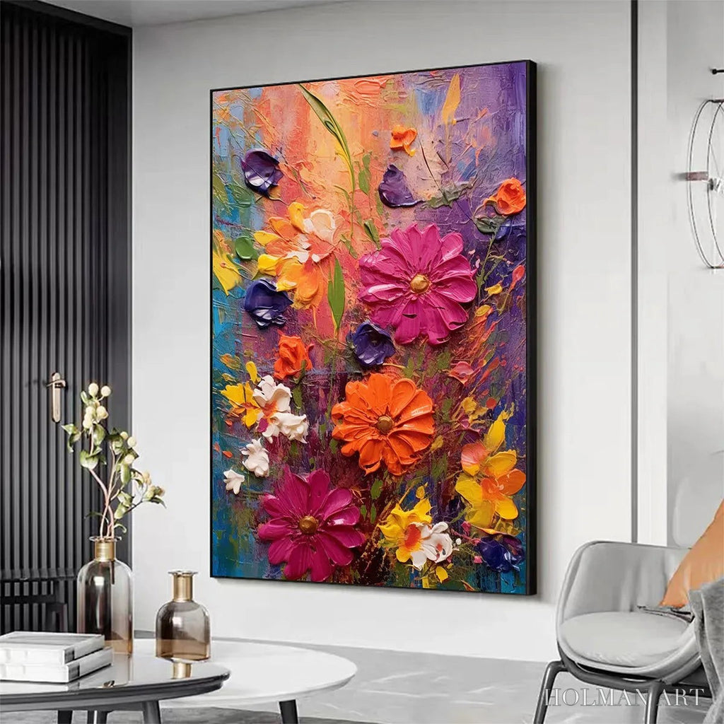 HOLMAN ART Colorful Bouquet – Vertical Impasto Floral Painting, Vibrant Colorful Flowers, Textured - image 5