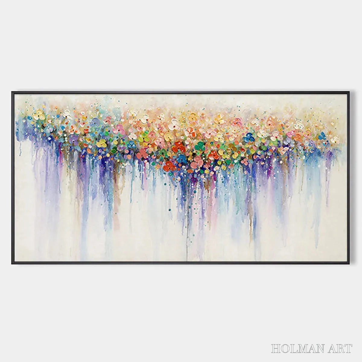 HOLMAN ART Flowerfall – Panoramic Abstract Floral Oil Painting with Watercolor Effect - image 1