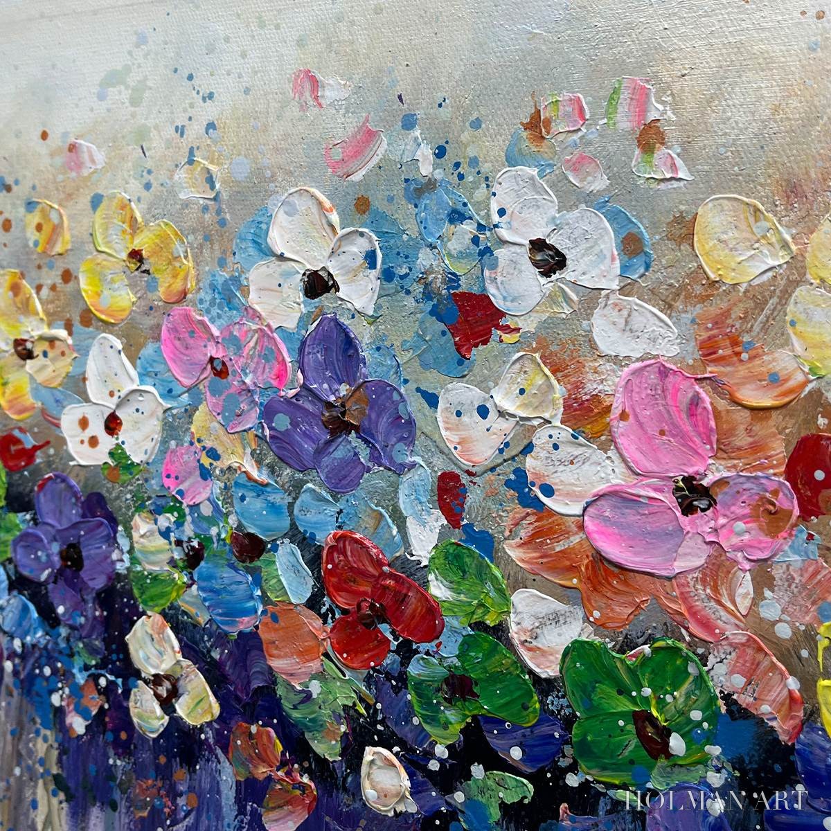 HOLMAN ART Flowerfall – Panoramic Abstract Floral Oil Painting with Watercolor Effect - image 4