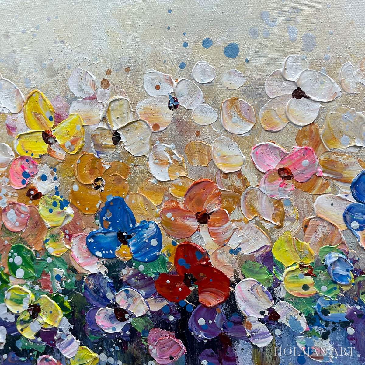 HOLMAN ART Flowerfall – Panoramic Abstract Floral Oil Painting with Watercolor Effect - image 6