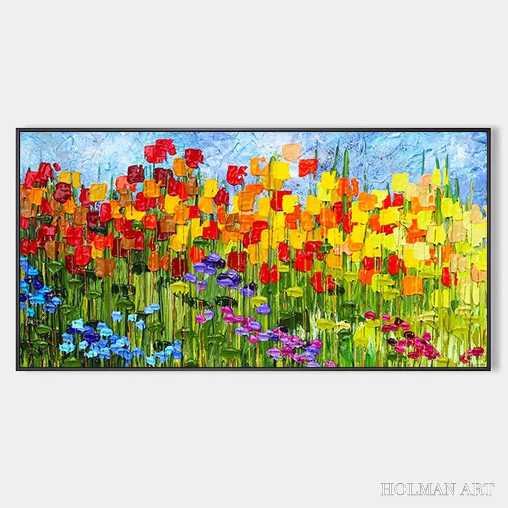HOLMAN ART Rainbow Field – Panoramic Impasto Colorful Flower Field Oil Painting - image 1