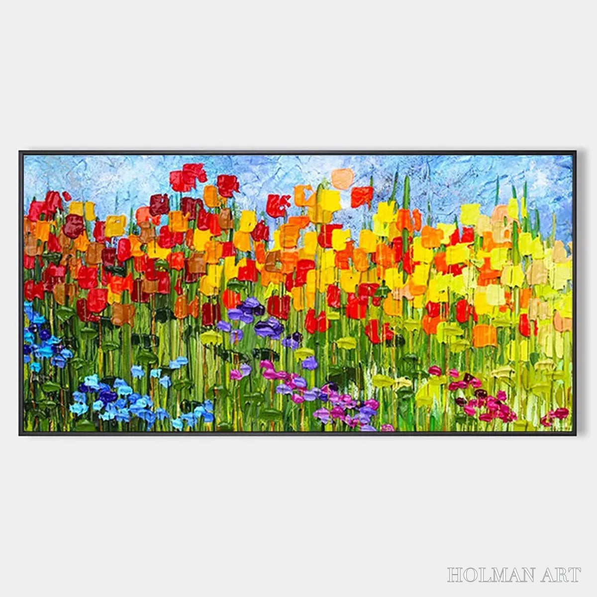 HOLMAN ART Rainbow Field – Panoramic Impasto Colorful Flower Field Oil Painting - image 1