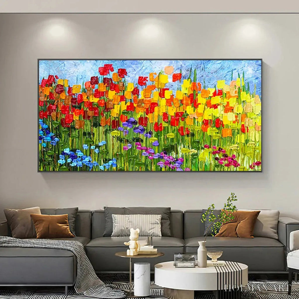 HOLMAN ART Rainbow Field – Panoramic Impasto Colorful Flower Field Oil Painting - image 2