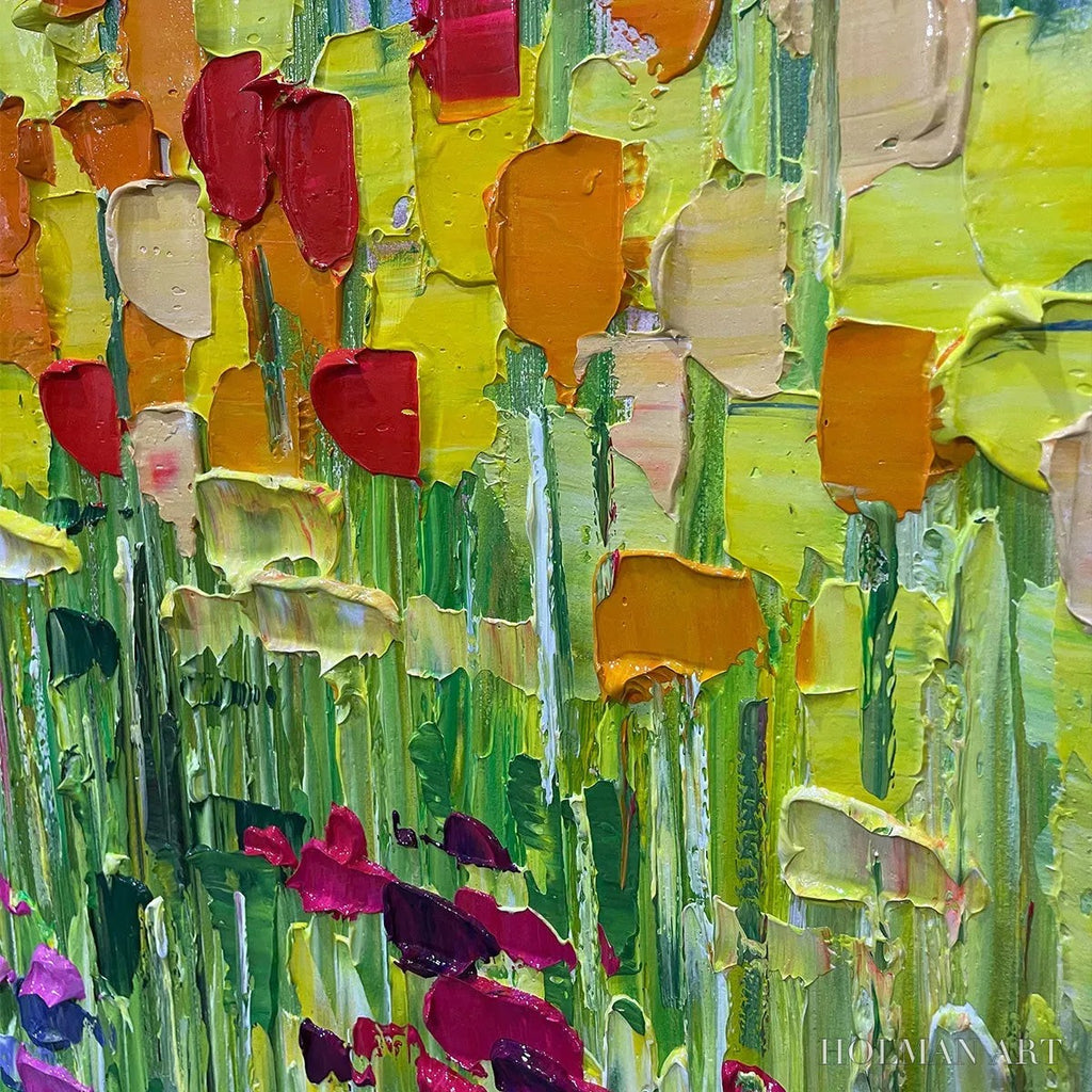 HOLMAN ART Rainbow Field – Panoramic Impasto Colorful Flower Field Oil Painting - image 3