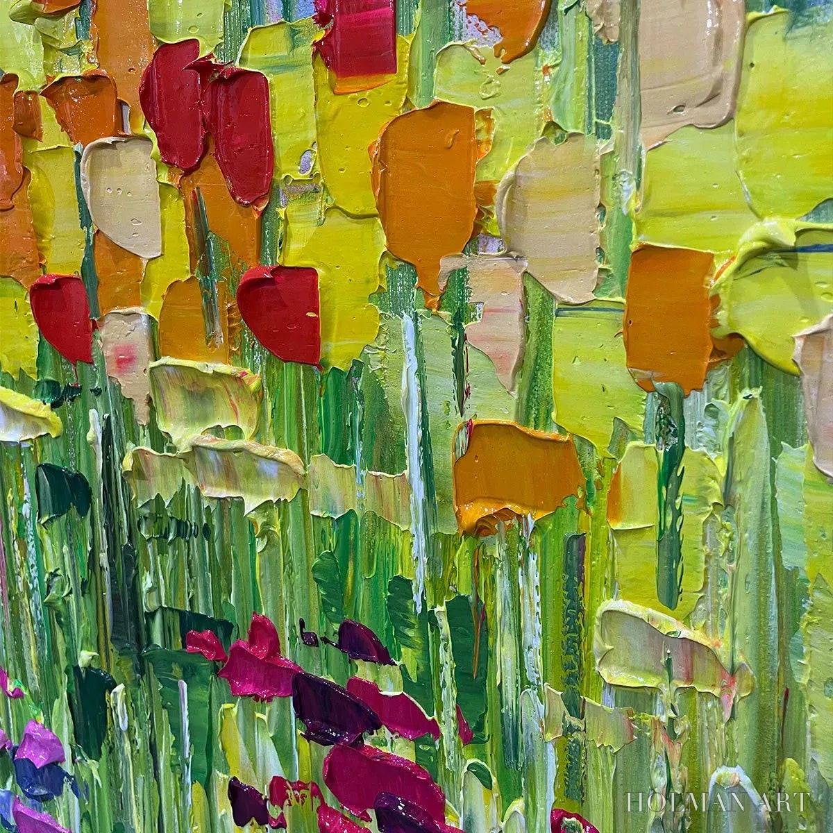 HOLMAN ART Rainbow Field – Panoramic Impasto Colorful Flower Field Oil Painting - image 3