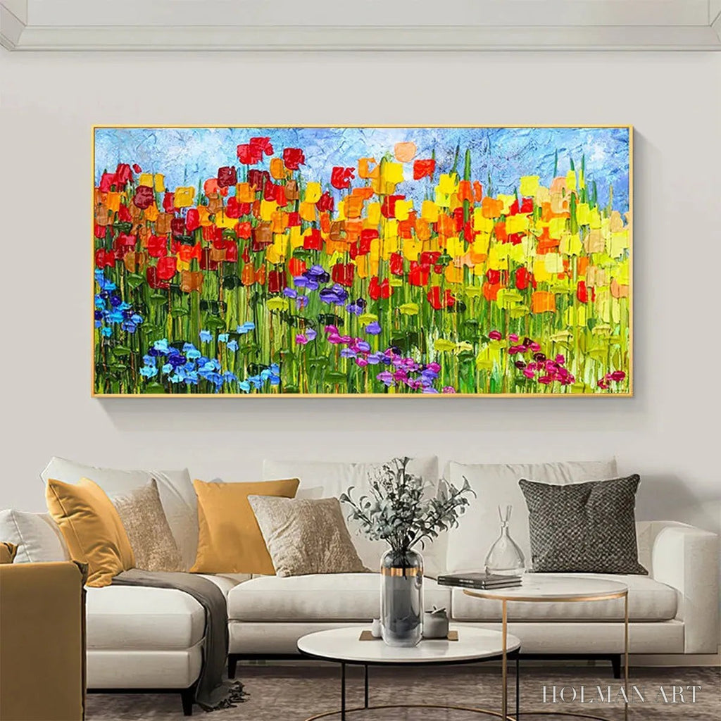 HOLMAN ART Rainbow Field – Panoramic Impasto Colorful Flower Field Oil Painting - image 4