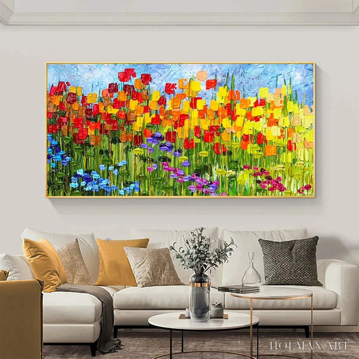 HOLMAN ART Rainbow Field – Panoramic Impasto Colorful Flower Field Oil Painting - image 4